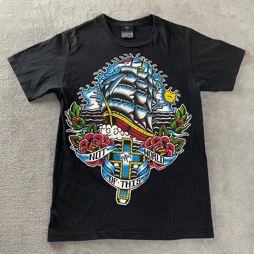 NOTW Not of this World T Shirt Mens Small Sailing Seas Ship Psalms 69:34 Black